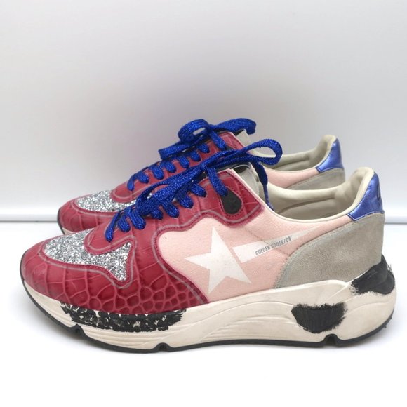GOLDEN GOOSE LTD EDITION GLITTER RUNNING SNEAKERS PINK CROC-PRINT SIZE 38 - Picture 6 of 12